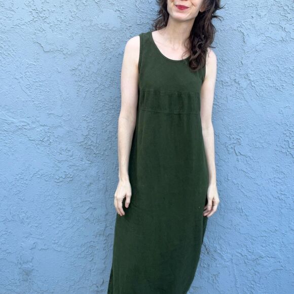 Vintage 90s Maxi Dress Cotton Size Small Dark Green - Picture 1 of 12